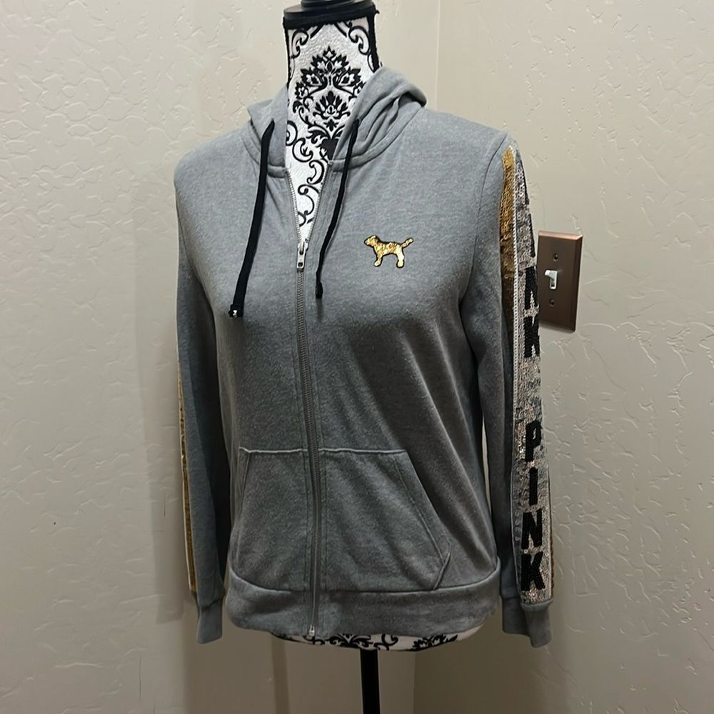 Pink, gold sequin hoodie‎